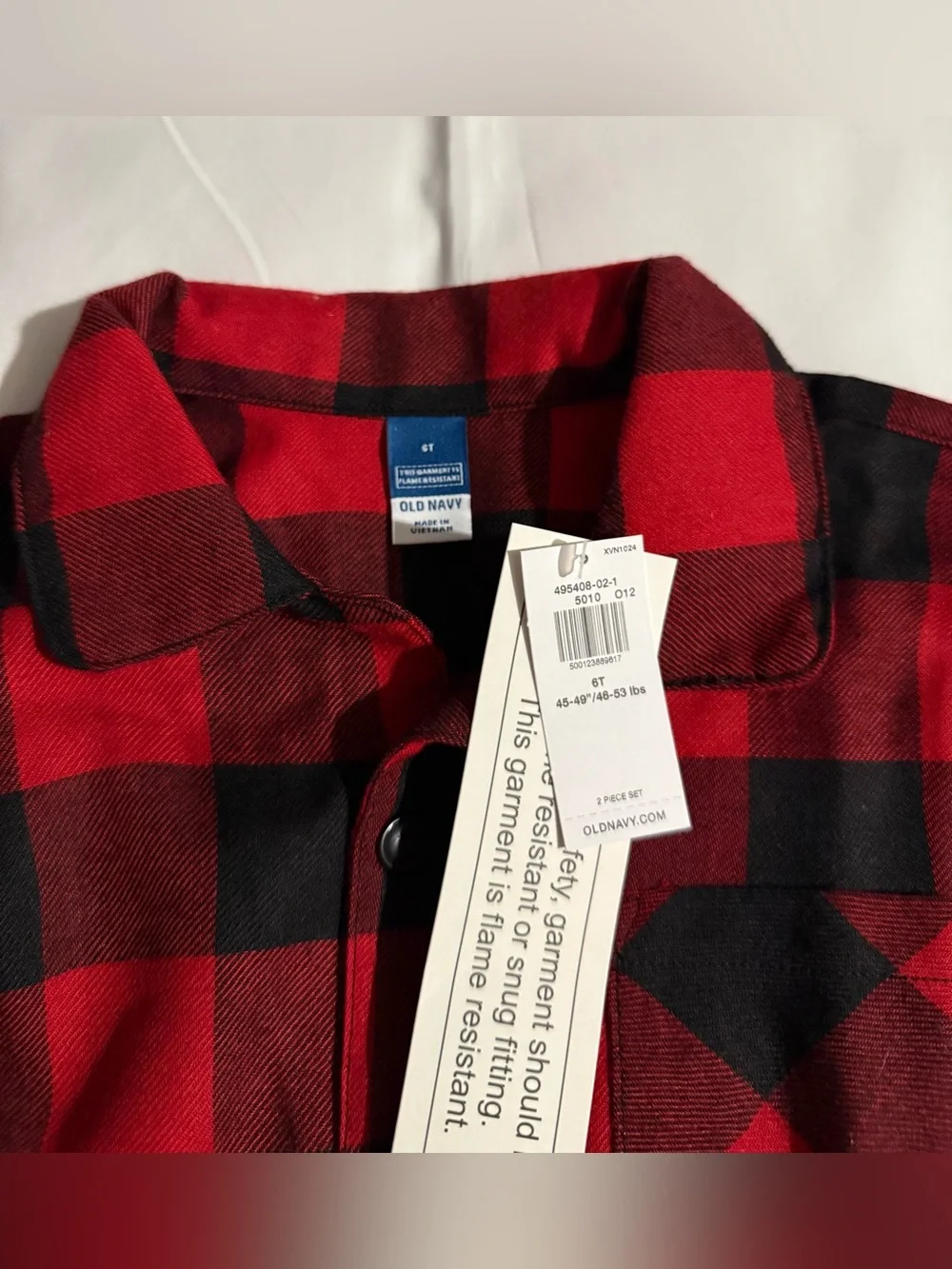 NWT Old Navy Red & Black Flannel Print Pajamas & Slippers Set